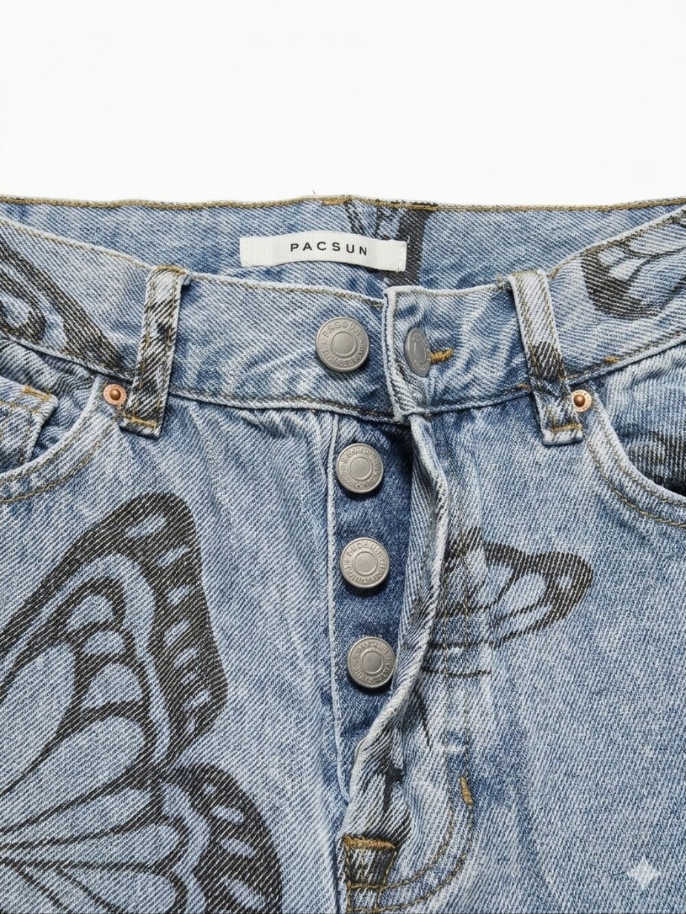 PacSun Light Blue Denim High-Rise Jeans with Black Butterfly Print